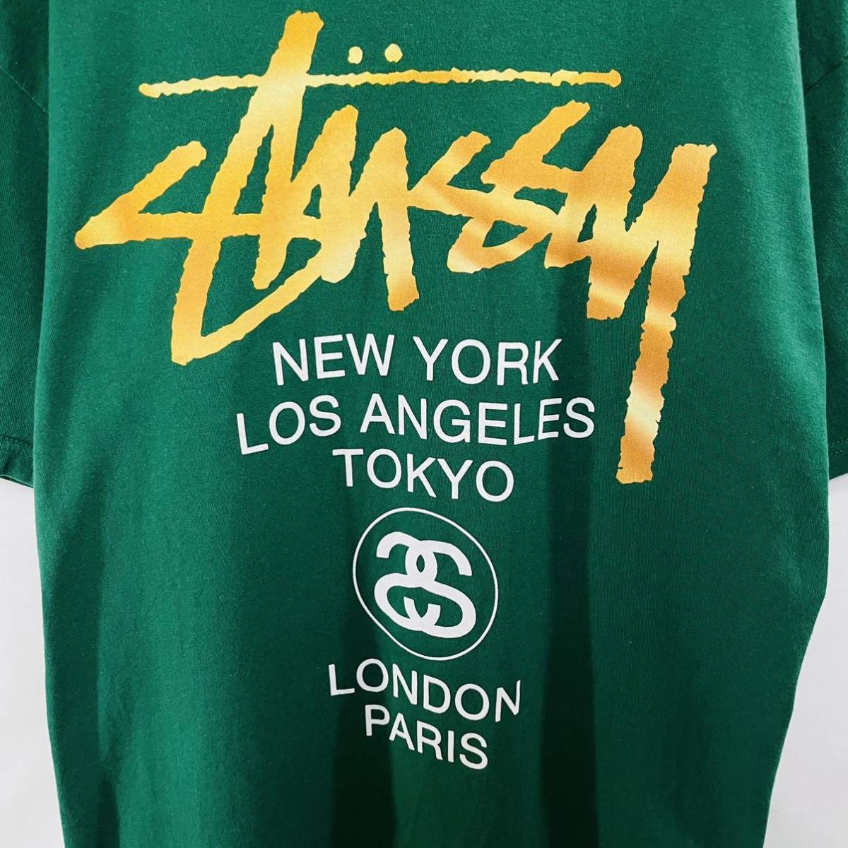 【レアカラー】 STUSSY ステューシー Tシャツ ワールドツアー 緑 美品 ワールドツアー プリントTシャツ 人気デザイン M_画像6