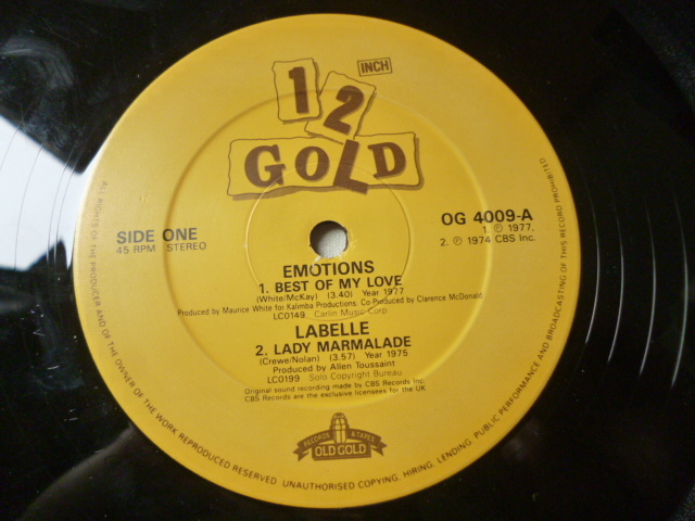 Labelle / Lady Marmalade 定番ディスコ 12EP Emotions / Best Of My Love - Johnnie Taylor / Disco Lady - Joe Dassin / Indian Summerの画像2
