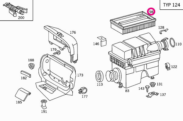  Benz E Class купе (C124) 124052 для воздушный фильтр Mercedes-Benz Mercedes * Benz 