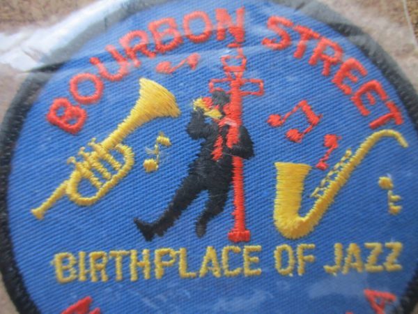 70s バーボン・ストリートBOURBON STREET JAZZ刺繍ワッペン/ニューオーリンズ観光ビンテージNEW ORLEANSスーベニア土産アップリケUSジャズ_画像3