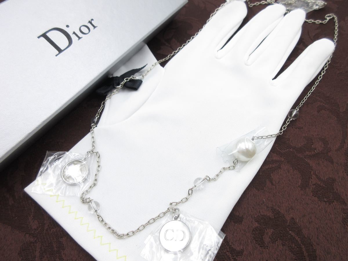 未使用】Dior Beauty パール リボン ネックレス ロゴ クリスチャン