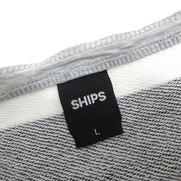 y# Ships /SHIPS fray processing border sweatshirt # white / navy blue [ men's L ]MENS/ made in Japan /80[ used ]