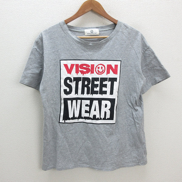 a■ワールドワイドラブ!/WORLD WIDE LOVE!×ヴィジョン/VISION STREET WEARプリント Tシャツ【1】灰/MENS/10【中古】_画像1