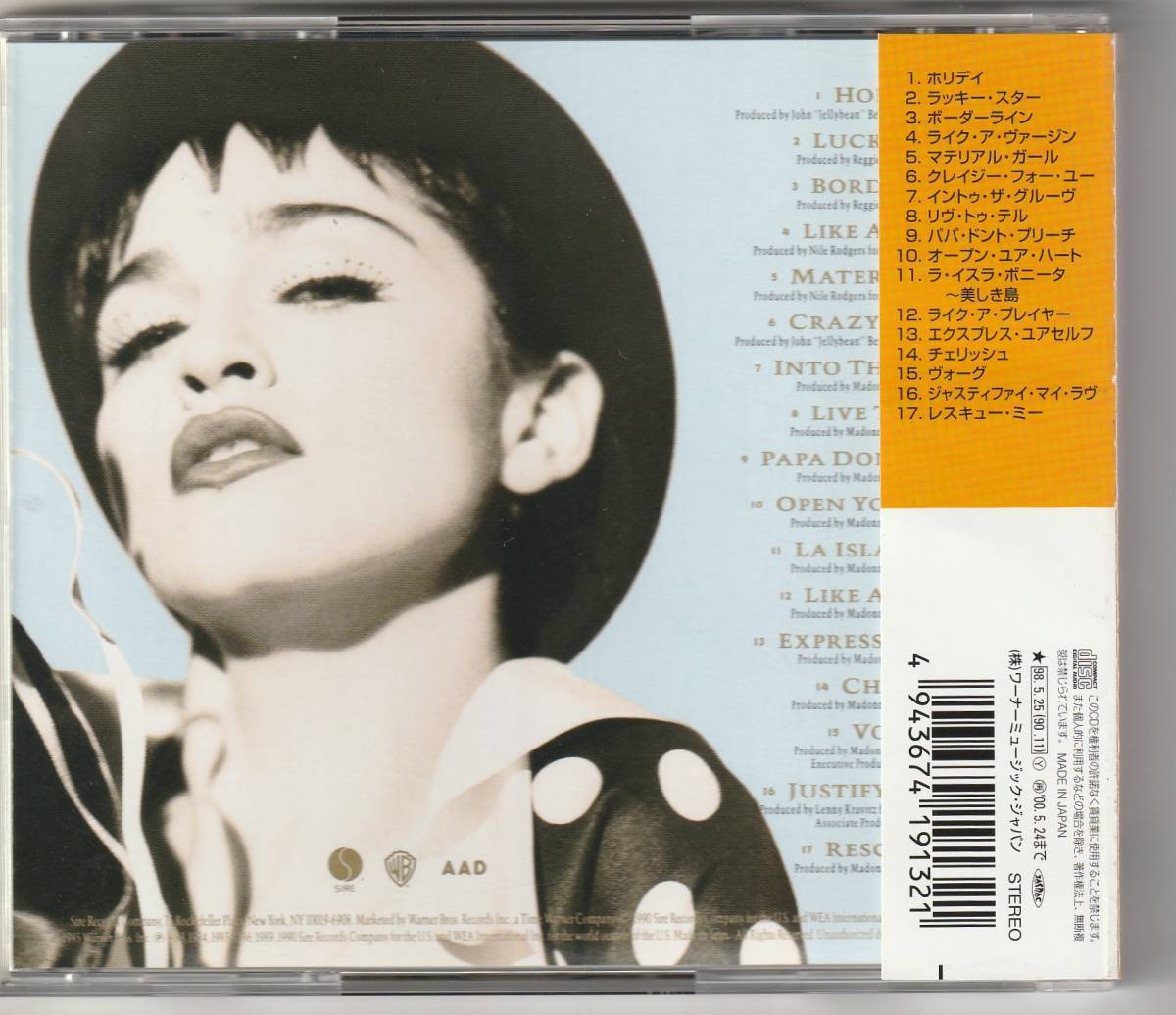 MADONNA　マドンナ・ベスト Vol.1　The Immaculate Collection　完全生産限定盤 CDアルバム　：　WPCR-1913_画像2