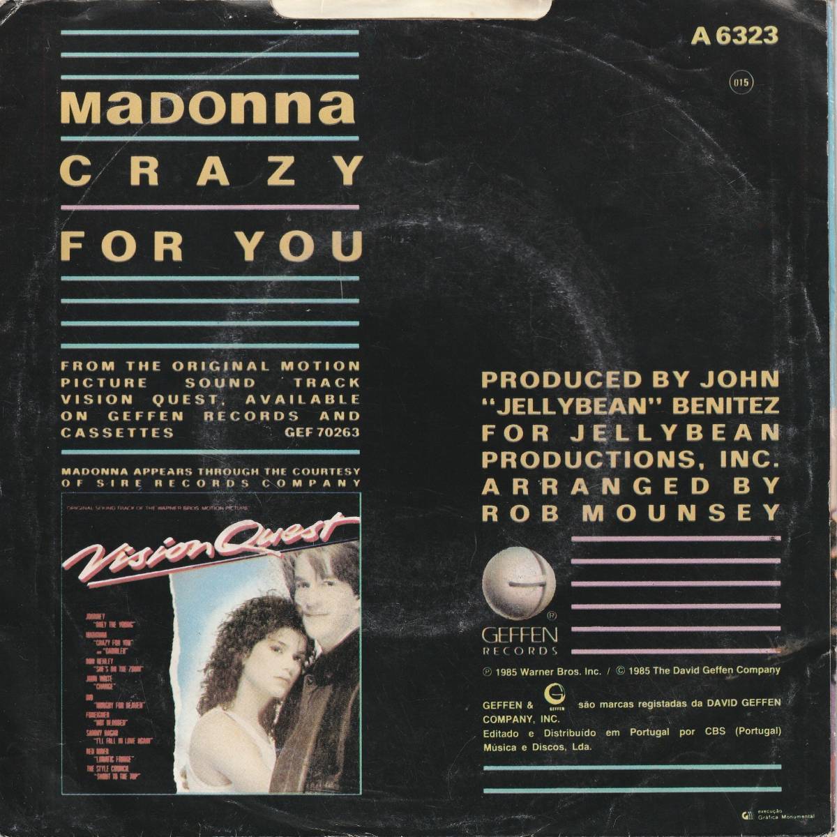 MADONNA　マドンナ　CRAZY FOR YOU　ポルトガル盤 ７”シングルレコード_画像2