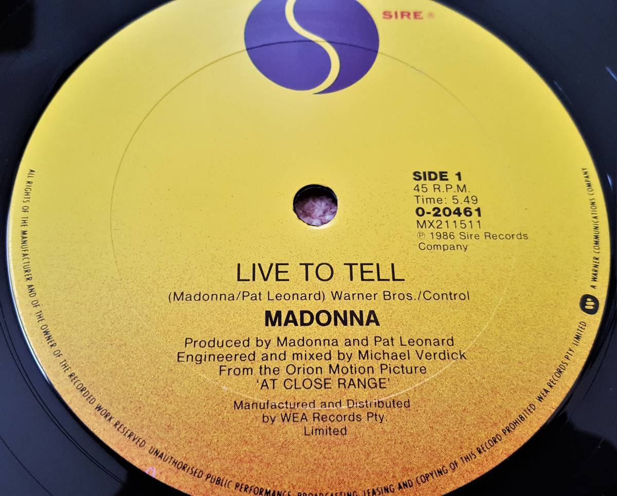 MADONNA　マドンナ　Live To Tell　オーストラリア盤 オリジナル 12”レコード　：　Sire 0-20461_画像5