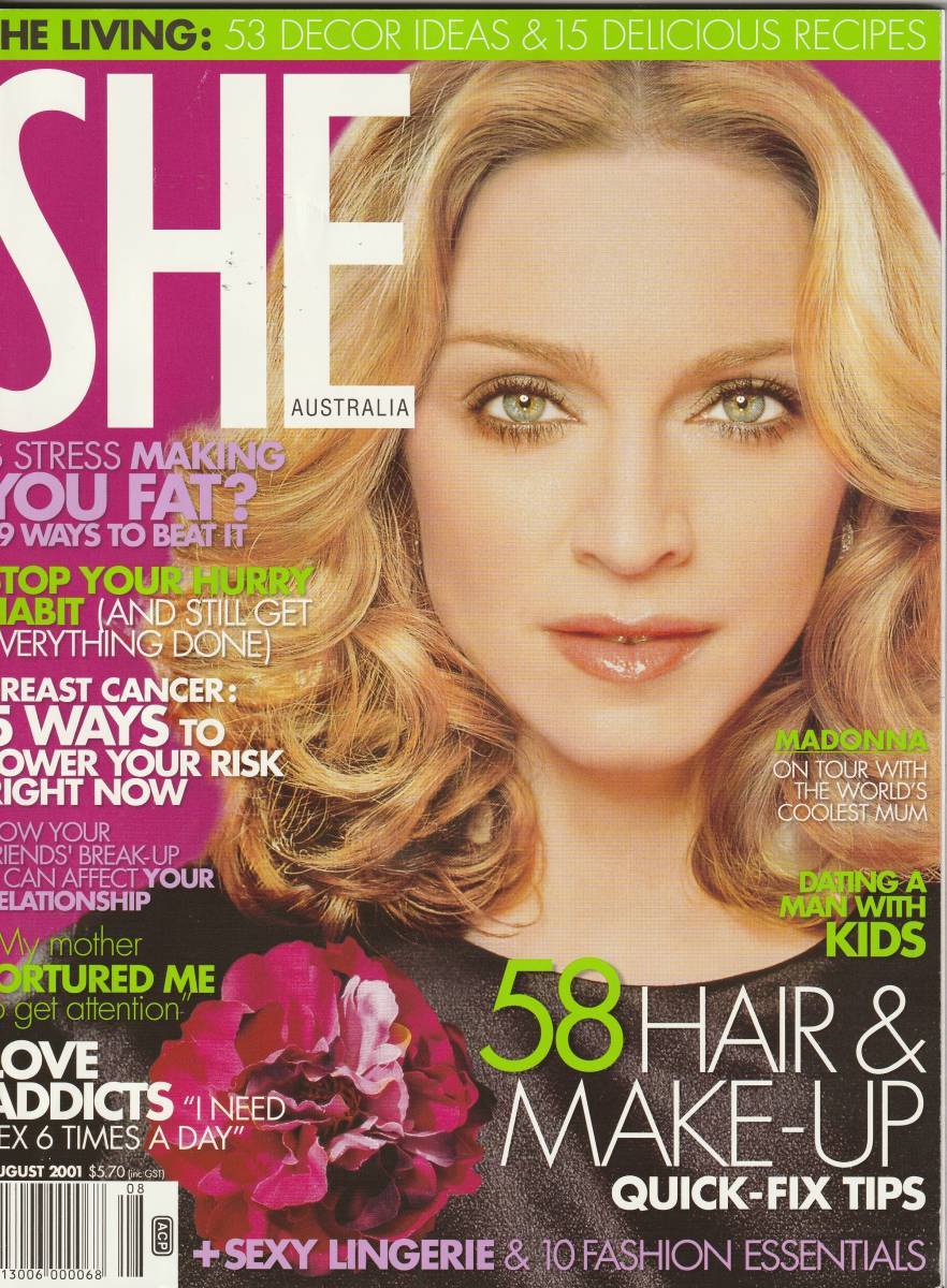 美品　MADONNA　マドンナ　表紙雑誌 　SHE（オーストラリア雑誌） 2001年　 表紙＋記事　