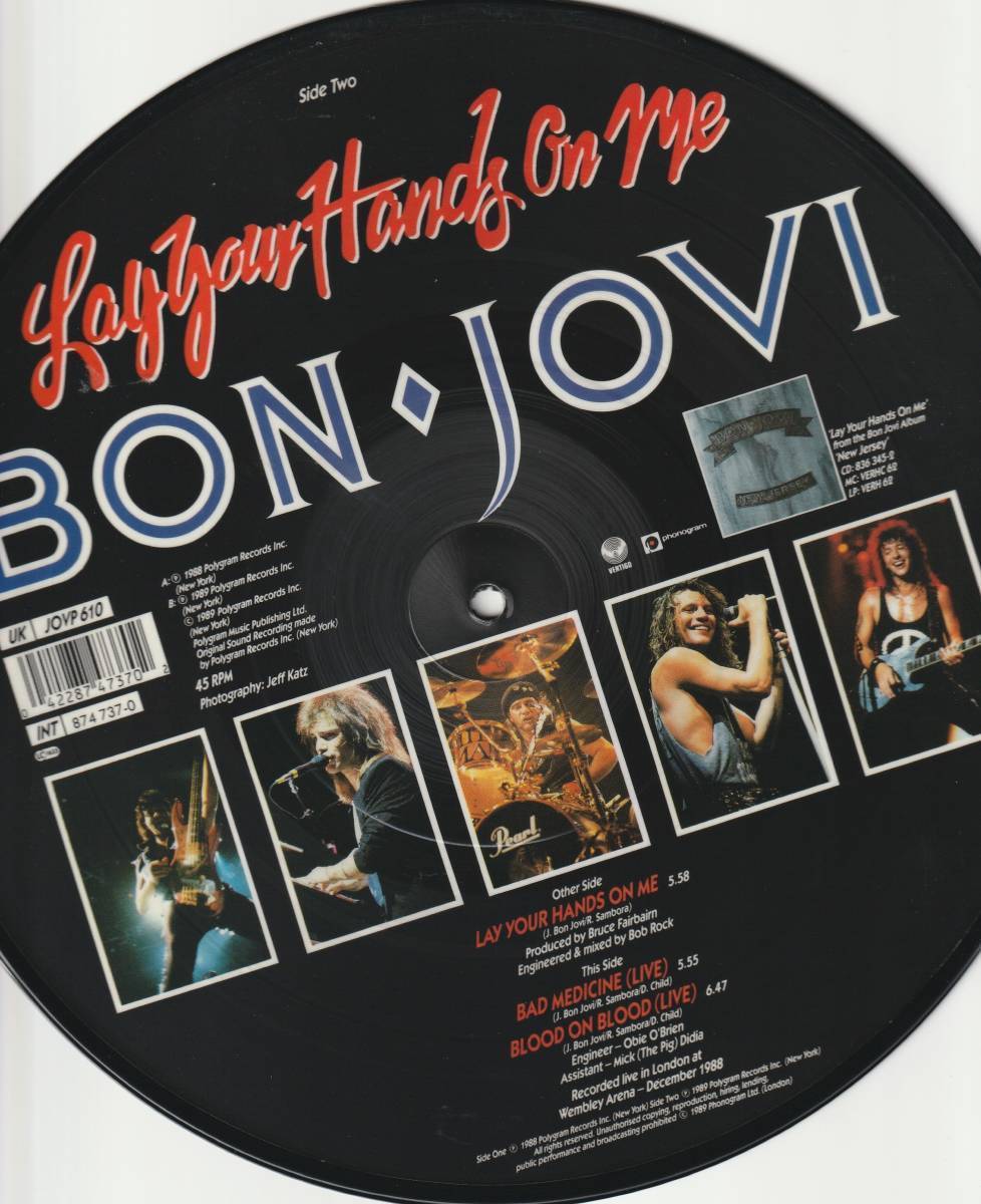 BON JOVI　ボン・ジョヴィ　Lay Your Hands On Me　UK盤 10” シングルレコード　JOVP 610　：　Bad Medicine（ライブ）_画像4