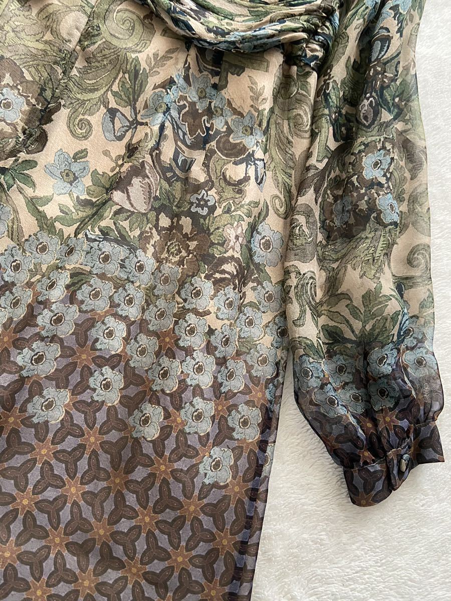  beautiful goods ALBERTA FERRETTI sizeI44F40USA8 Italy made floral print silk chiffon One-piece dress long sleeve Alberta Ferretti 