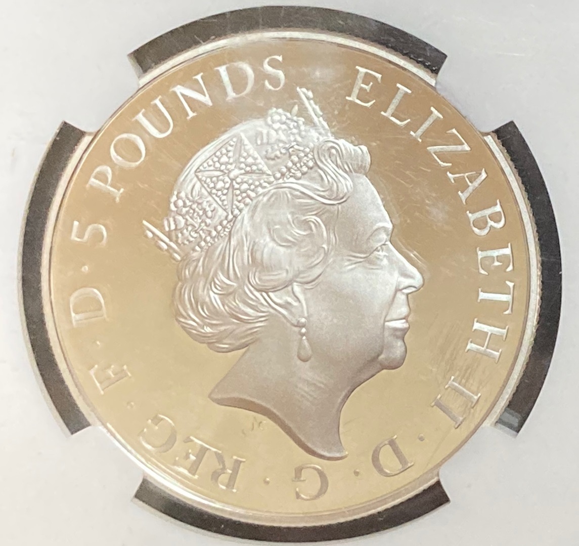 【１円出品！ GEM PROOF】 2015 イギリス シャーロット 洗礼 5ポンド GEM PROOF ジェムプルーフ NGC 銀貨 アンティークコイン_画像2