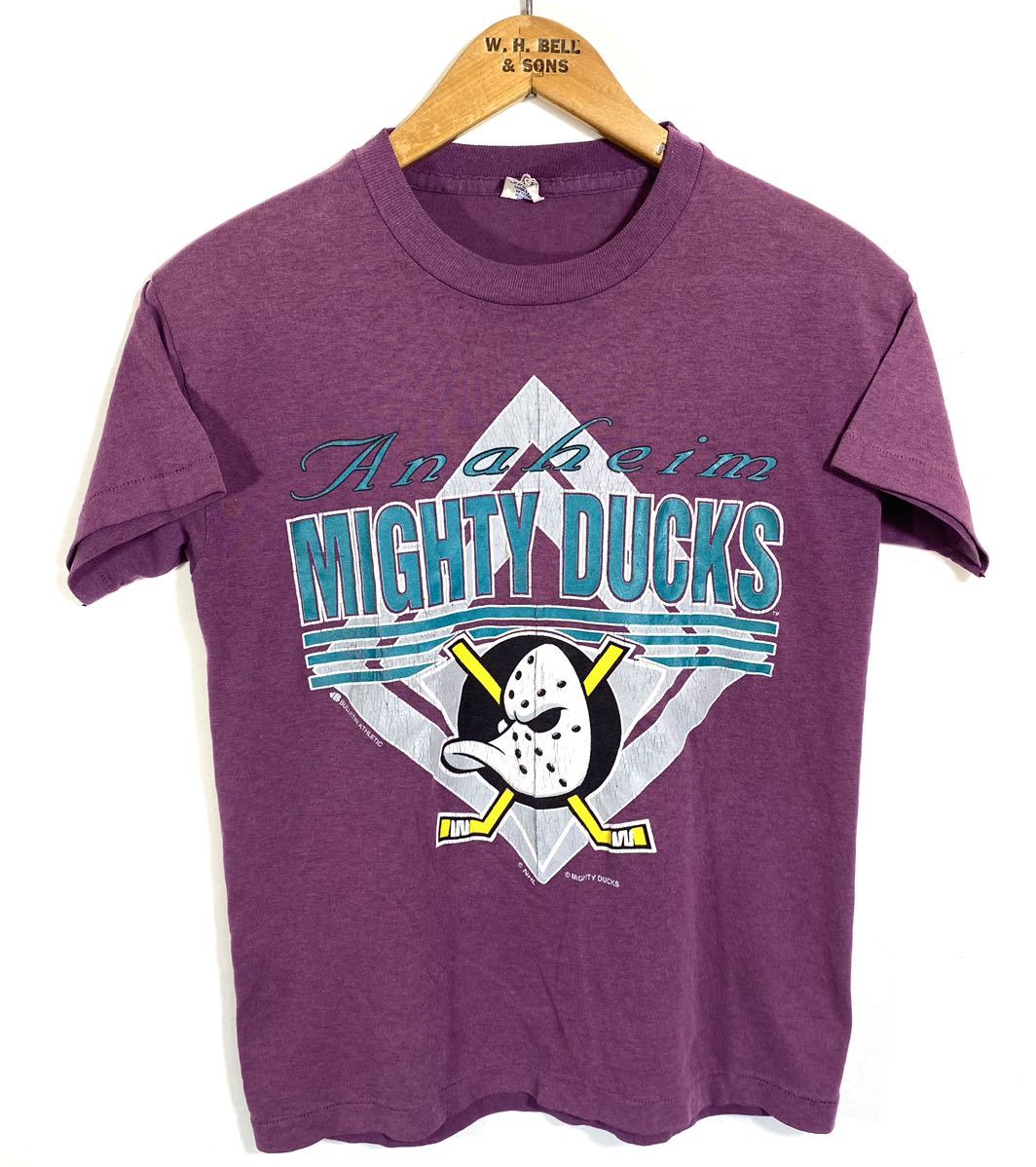 ■ 子供用 ビンテージ Disney ディズニー NHL マイティダックス MIGHTY DUCKS イラスト 半袖 Tシャツ JUNIOR BULIETIN サイズM パープル ■_画像1