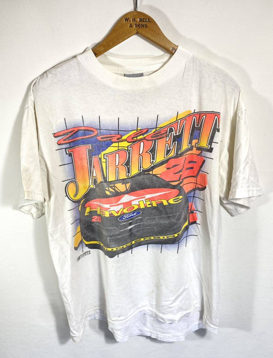 ■ 90s 90年代 ビンテージ TULTEX NASCAR レーシング イラスト 半袖 Tシャツ Dale Jarrett デイル ジャレット アメカジ サイズLARGE 白 ■の画像1