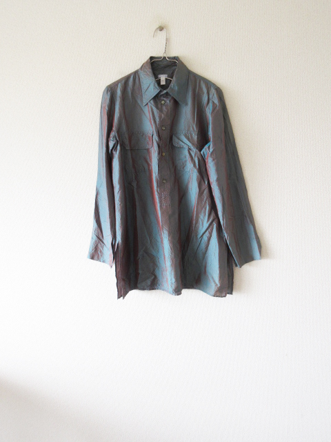 2021 dosa / ドーサ silk pocket shirt 1 BLUE GREEN * 長袖 シルク シャツ ブラウス レディース_画像1