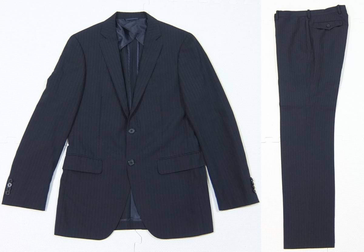 スーツカンパニー 春夏 ウォッシャブル ストライプ スーツ 紺 175cm-8Drop セットアップ 状態良 THE SUIT COMPANY_画像1