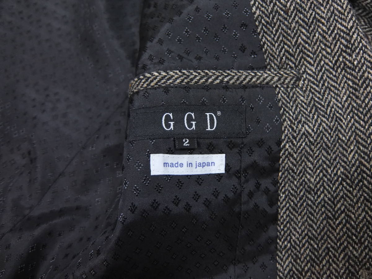 日本製 GGD 秋冬 ツイード テーラードジャケット グレー 2 タイト 丈短め ブレザー ジージーディー_画像7