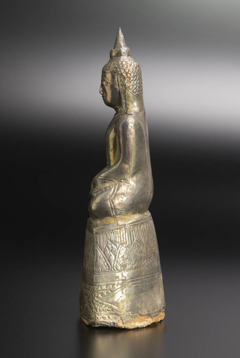 14〜15世紀 泰国 銀製佛坐像 古美術_画像4
