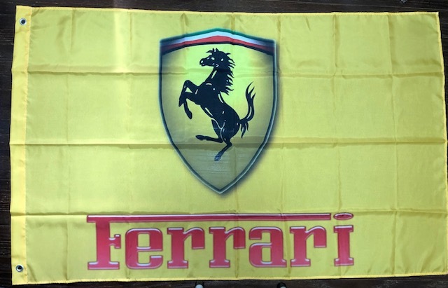 送料無料!一番安?イエロー FERRARI フェラーリ跳馬ロゴバナーフラッグ 旗 特大サイズモデナ 360 430 458 スクーデリア F40 F50