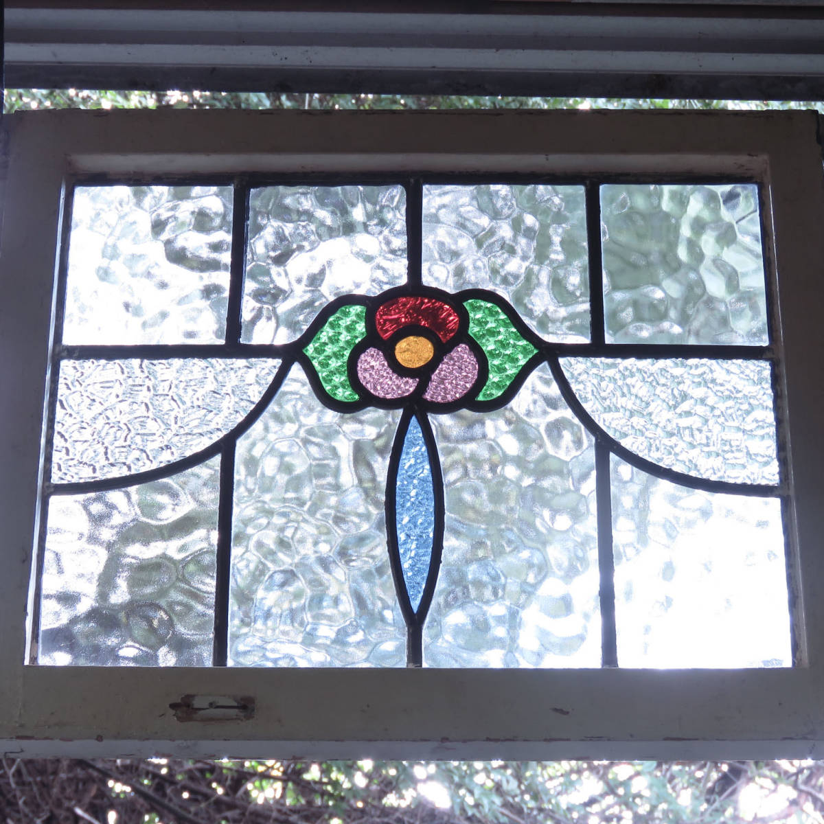 イギリスの古いテンドグラス(花柄)/窓枠/飾り窓/ドア/店舗什器
