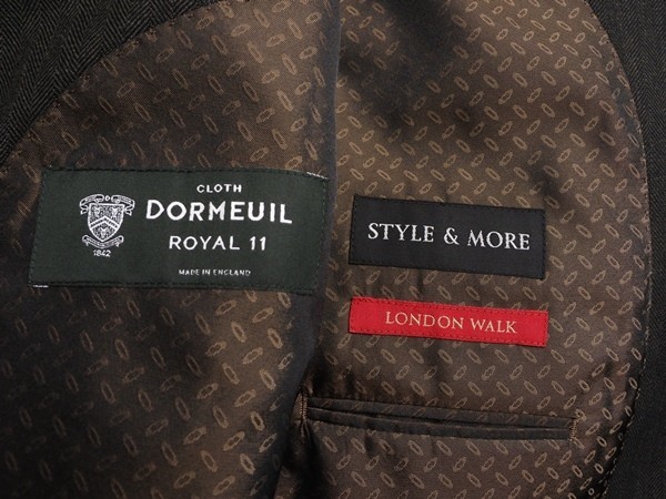 新品27万円 オンワード樫山 STYLE&MORE 日本製 秋冬『ドーメル ROYAL11 英国製生地』ヘリンボーン スリーピース スーツA5濃緑 BW7320_画像7