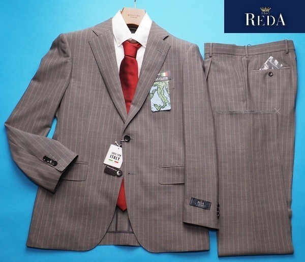 新品8.6万円 大手百貨店扱い 春夏『REDA ICESENSE 伊製生地』ウール100% シャンブレー ストライプ スーツA6灰(G) 1633071