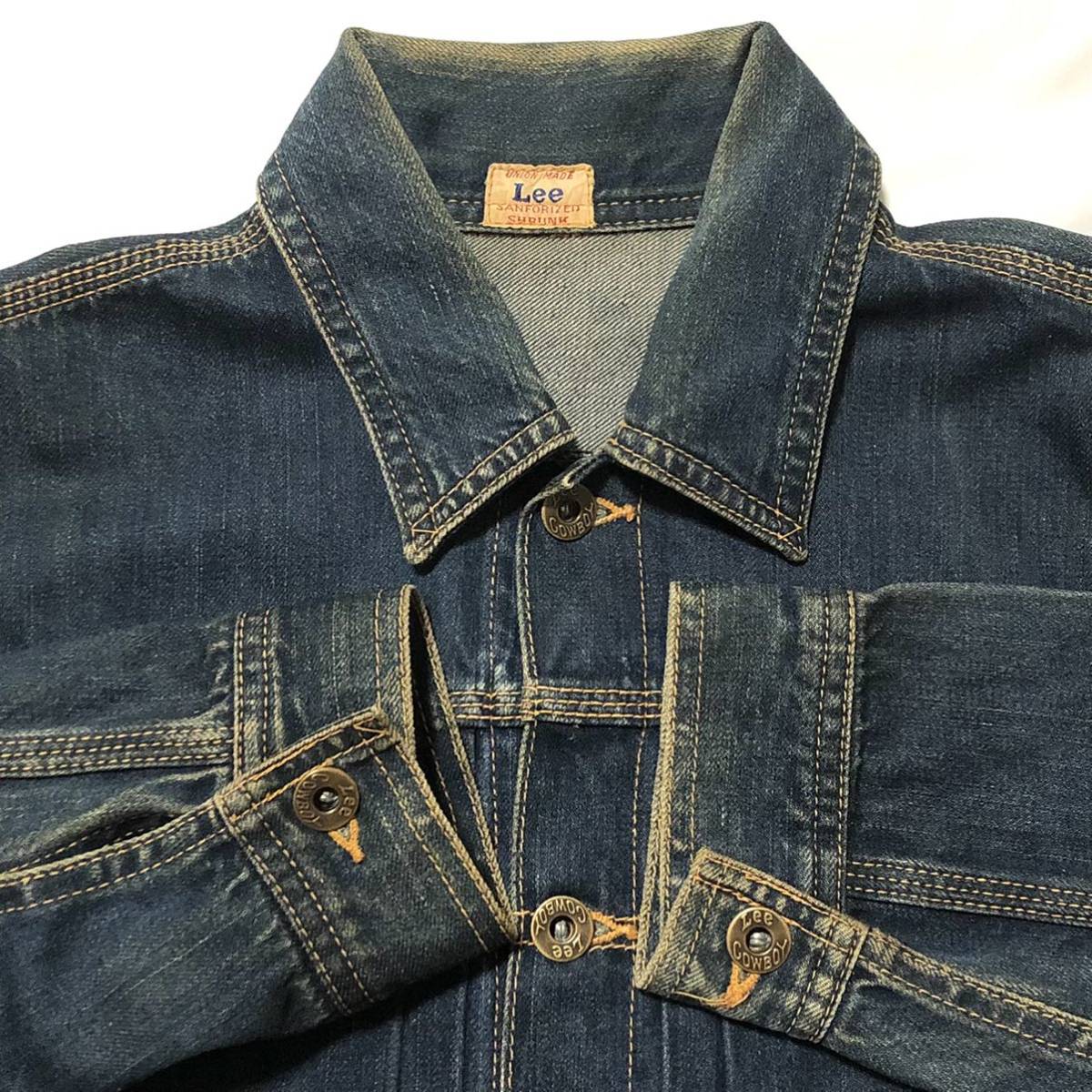 90年代 ビンテージ ジージャン 復刻 白タグ Lee リー 1011 カウボーイジャケット 101j COWBOY M 38M相当 メンズ Gジャン 耳