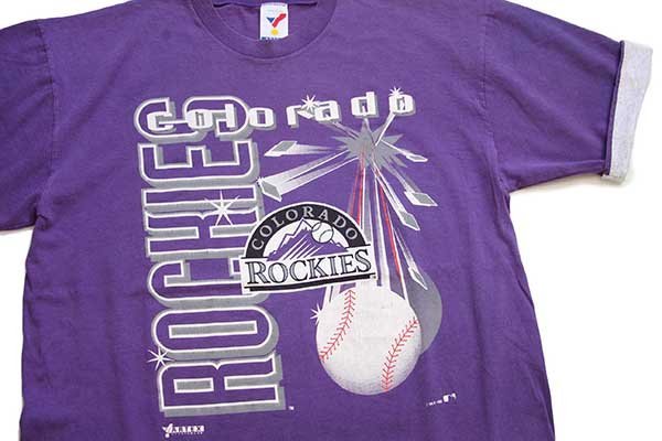 ★90s USA製 MLB COLORADO ROCKIES ロッキーズ コットンTシャツ 紫 XL★オールド スポーツ ベースボール 野球 オーバーサイズ ビッグサイズ_画像1