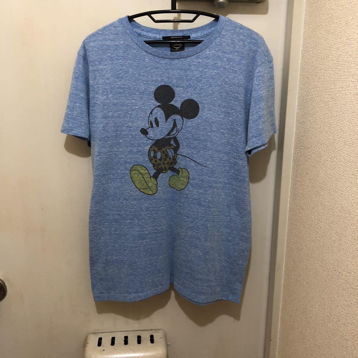 メンズM相当！アメラグ×ディズニー 古着半袖Tシャツ 杢水色 要サイズ確認！ アメリカンラグシー×Disney ミッキーマウス_画像6