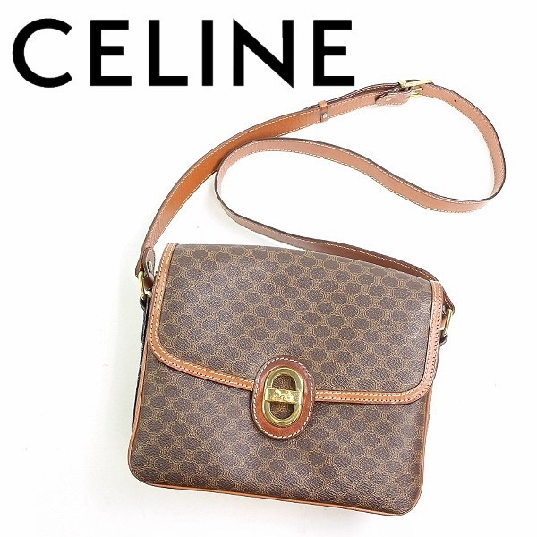 ヴィンテージ◇CELINE/セリーヌ 馬車金具 マカダム柄 PVC×レザー