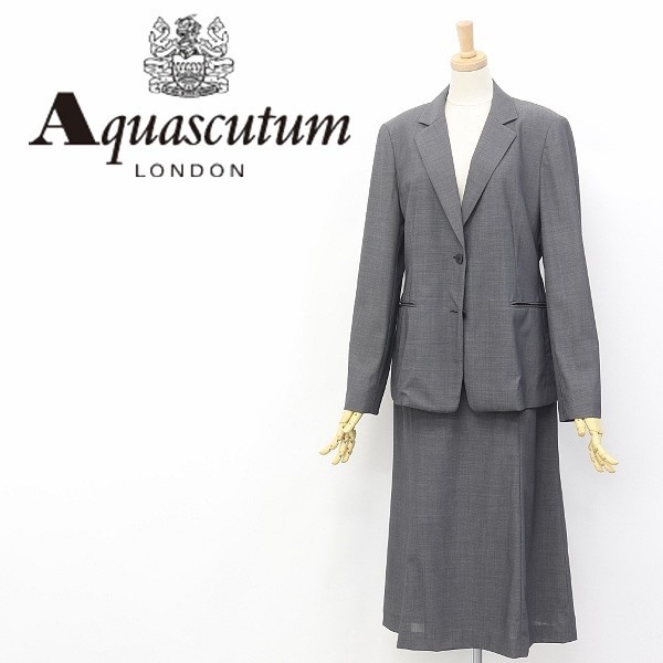 ◆Aquascutum/アクアスキュータム 2釦 ジャケット＆スカート スーツ セットアップ グレー系 4S