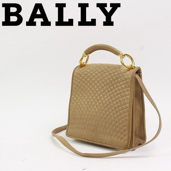 ヴィンテージ◆BALLY/バリー 2WAY レザー キルティング ハンド ショルダー バッグ ブラウンベージュ_画像1