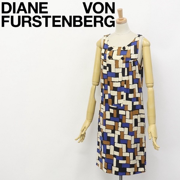 ◆DIANE von FURSTENBERG/ダイアンフォン ファステンバーグ TULIP 総柄 シルク100％ ジャージー ノースリーブ ワンピース 6_画像1