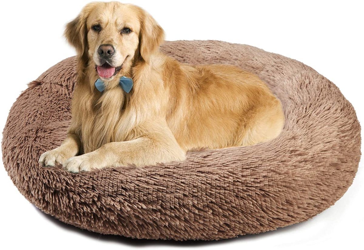 付与 新品 Aurako 90cm 犬ベッド 猫ベッド ふわふわ 丸型 クッション ドーナツベット