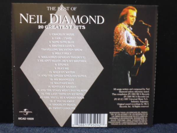 ★送料無料★THE BEST OF NEIL DIAMOND 20 GREATEST HITS　輸入盤_画像2