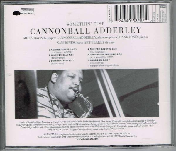 * キャノンボール・アダレイ★CANNONBALL ADDERLEY★SOMETHIN' ELSE★The Rudy Van Gelder Edition★リマスタ_画像2