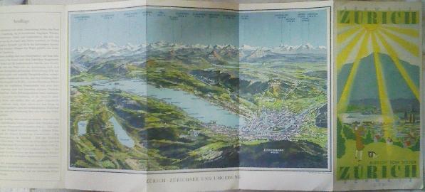 売れ筋がひクリスマスプレゼント！ 1933年 ZURICH/スイスチューリッヒ観光案内/周辺鳥瞰図/市街略図 世界地図