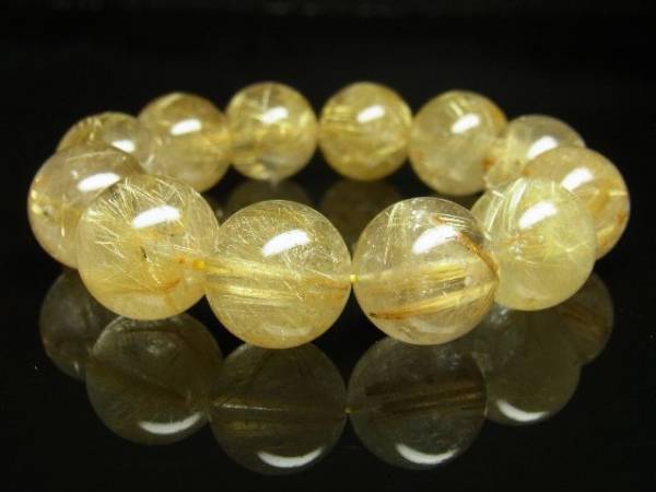 品質保証 黄金に輝く天然石パワーストーン　１６ｍｍ　タイチンルチルクォーツブレスレット　厳選された品質 クリスタル、水晶