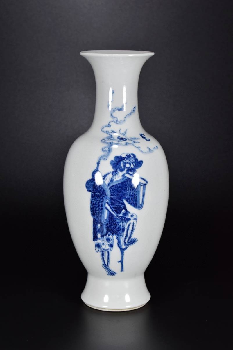 館蔵珍品 清 乾隆年製款 古陶瓷品 藍釉 描金 加彩 蓮花觀音瓶置物 賞