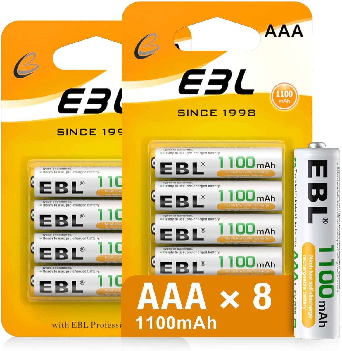 EBL 単4充電池 充電式 ニッケル水素充電池 8本入り 高容量充電池 1100mAhで長持ち 約1200回使用可能 単四充電池 _画像1