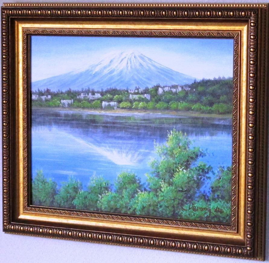 真作】 藤本東一良 「野尻湖の妙高」 油彩画 6号 共シール 【正光画廊】 -