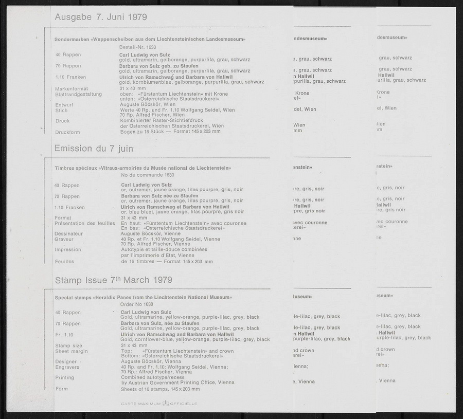 ★1979年 リヒテンシュタイン - 「ヘラルディックパネル」3種完 - MC - マキシムカード 3枚 未使用(SC#671-673)★VS-83_画像2