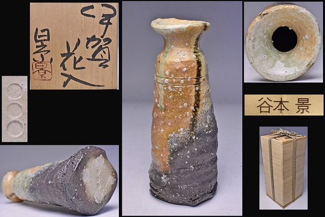 谷本景 ☆ 伊賀 花入 ☆ 共箱 栞 ☆ 父: 谷本光生 ☆ 徳利形の造形に