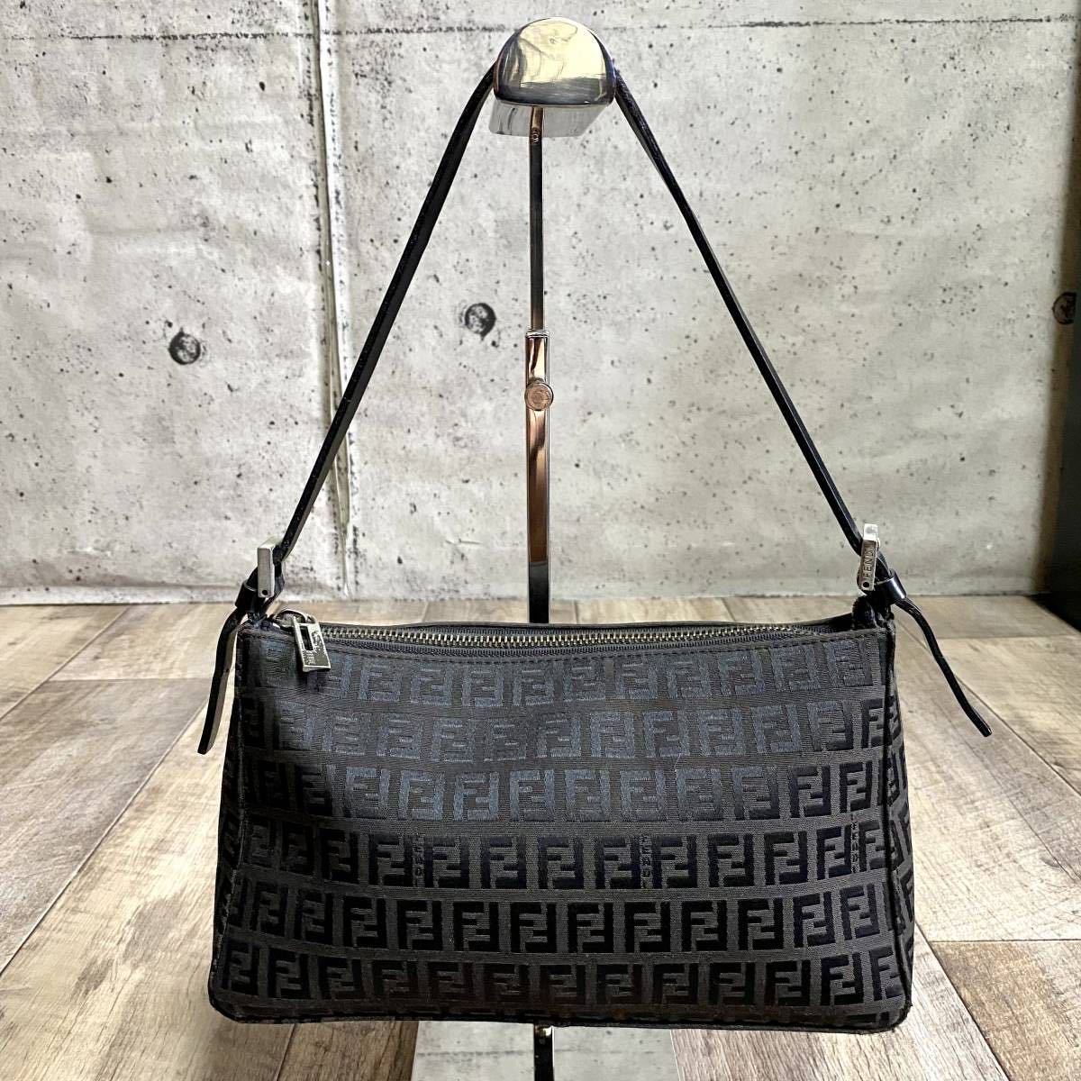 本物☆FENDI フェンディ ズッキーノ柄 キャンバス ミニ ハンドバッグ