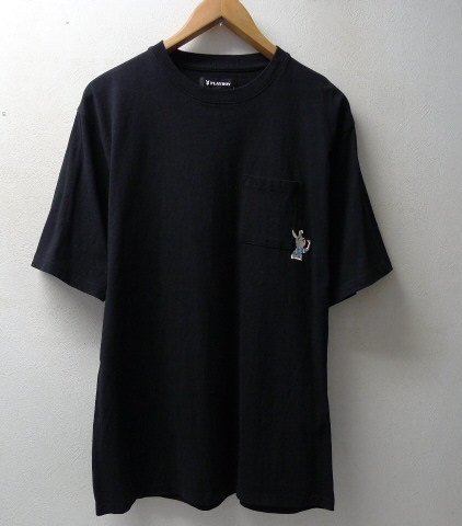 ◆PLAYBOY プレイボーイ かわいい ウサギ 刺繍 ポケット Tシャツ 黒 サイズL 美_画像1
