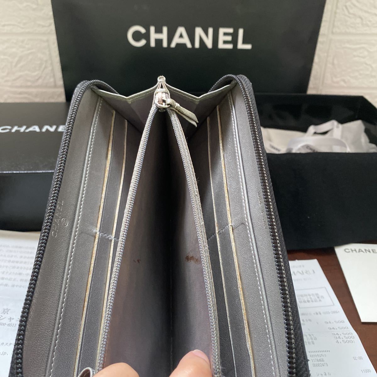 CHANEL シャネル 長財布 レザー 黒 ブラック レシート 元箱付き CHANEL シャネル 長財布 レザー 黒 ブラック レシート 元箱付き