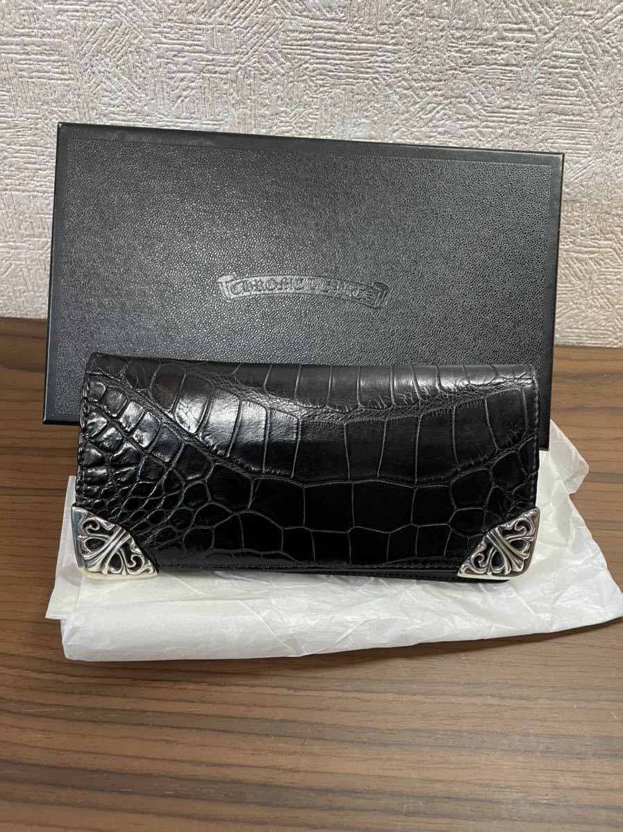 綺麗目 確実正規品 クロムハーツ 財布 クロムハーツ アリゲーター クロコダイル 黒レザー×シルバー 入手困難一生使い続ける逸品_画像1