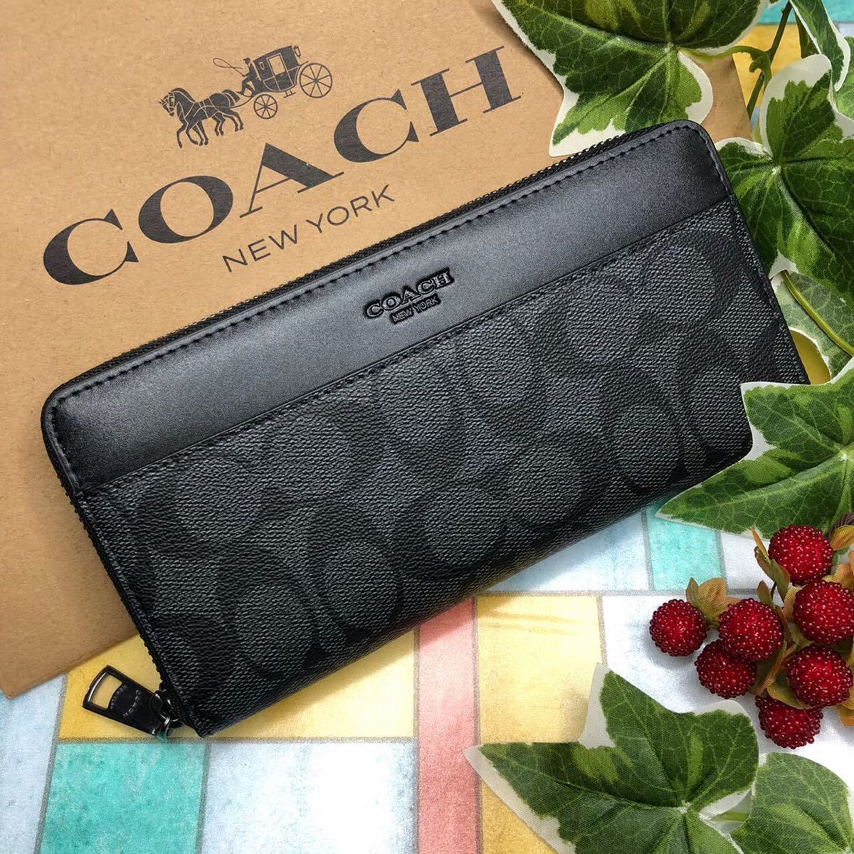 COACH 新品 ブラック 長財布 メンズ  レディース コーチ 黒 137