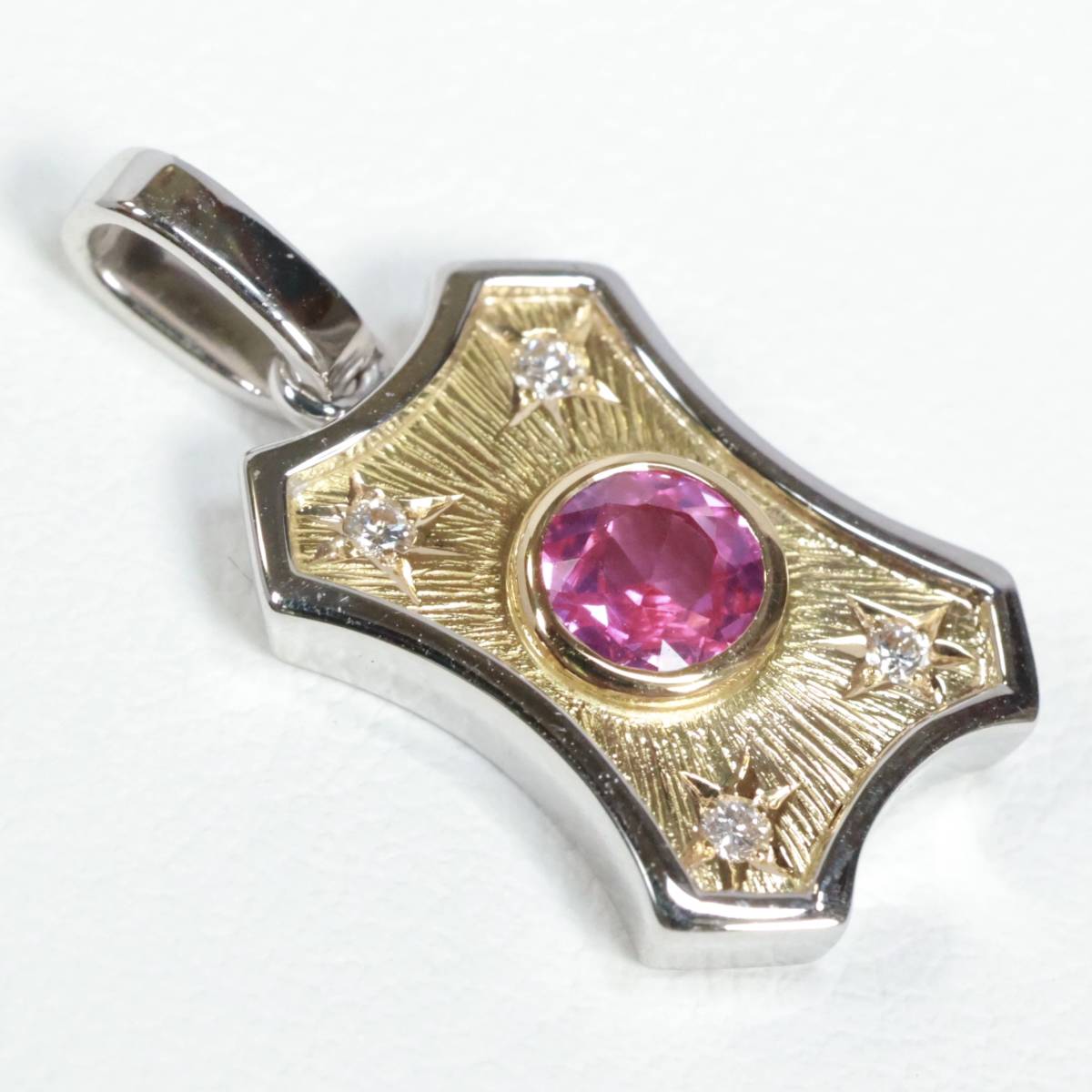 Pt900 K18 розовый сапфир бриллиант подвеска с цепью очарование платина гравировка сапфир 