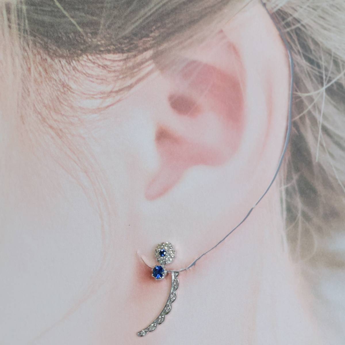 K18WG サファイア ダイヤモンド ピアス 2way チャーム ブルー
