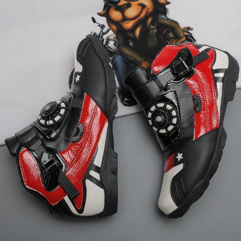 オートバイ ブーツ バイク用靴 バイクブーツ ライディングシューズ 保護 メンズ カジュアル 反射 通気性 耐磨耗性 滑り止め レッド 26.5cm_画像1