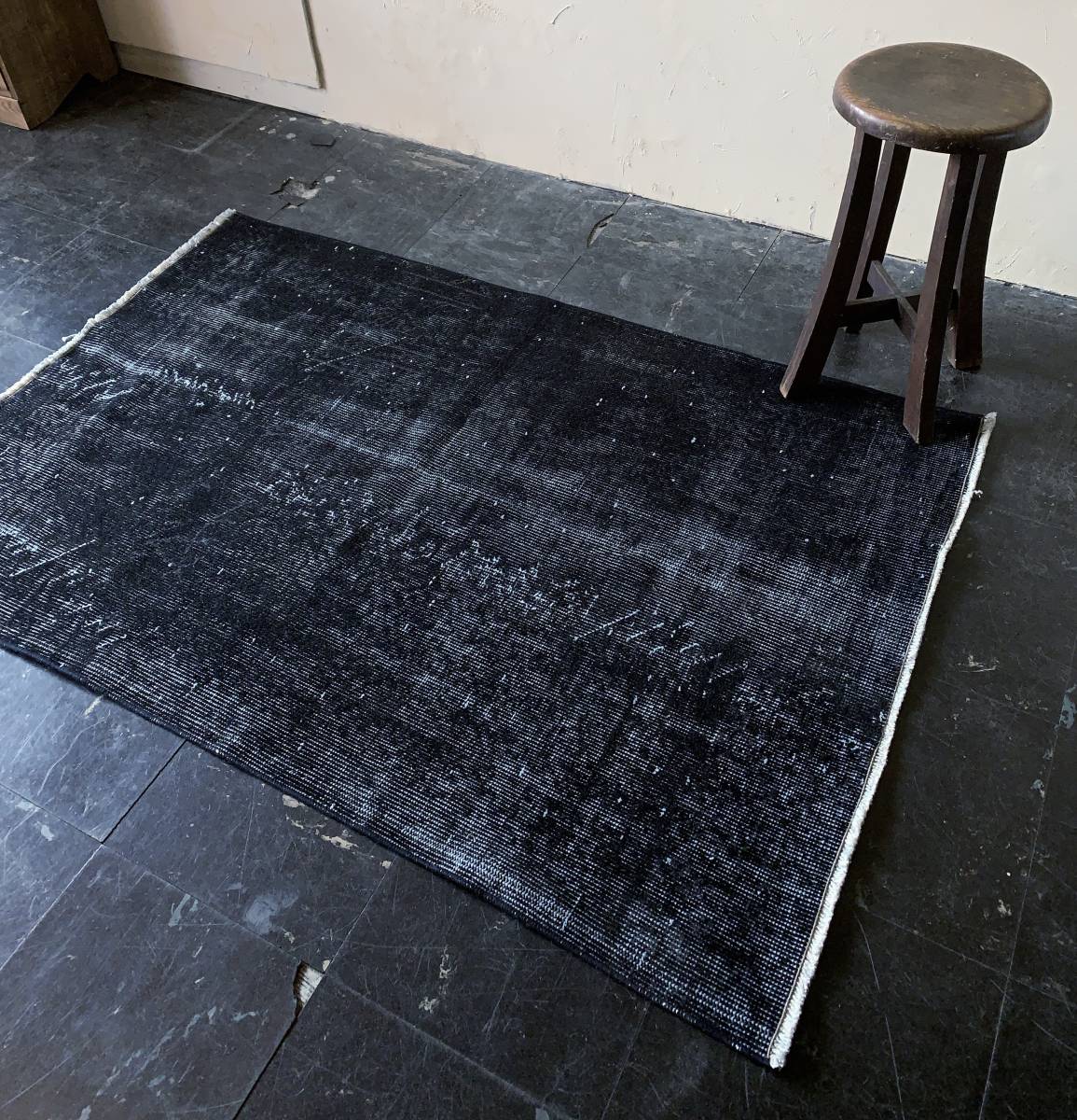 90×192 インディゴグレー オーバーダイトルコヴィンテージラグ 90×192